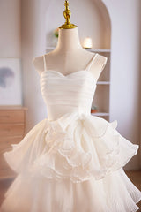 Party Dress Style Shop, White Spaghetti Strap Tulle Short Prom Dress, White A-Line Homecoming Dress
