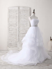 Formal Dresses Long, White Sweetheart Neck Tulle Long Prom Dress, White Formal Graduation Dress