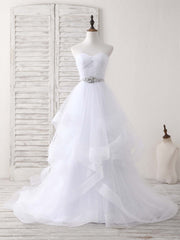 On Piece Dress, White Sweetheart Neck Tulle Long Prom Dress, White Formal Graduation Dress