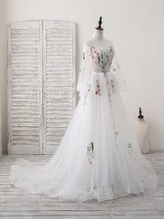 Party Dress Online, White Sweetheart Tulle Applique Long Prom Dress, White Evening Dress