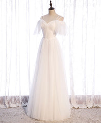 Prom Dresses Gold, White Sweetheart Tulle Long Prom Dress, White Bridesmaid Dress