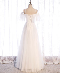 Dress, White Sweetheart Tulle Long Prom Dress, White Bridesmaid Dress