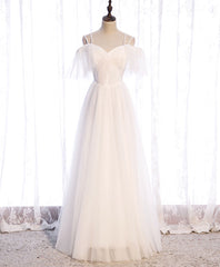 Prom Dress Black Girl, White Sweetheart Tulle Long Prom Dress, White Bridesmaid Dress
