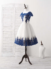 Party Dresses Cocktail, White Tulle Lace Applique Short Prom Dress, Tulle Homecoming Dress