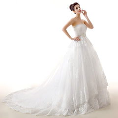 Wedding Dress , White Tulle Lace Strapless With Sash Wedding Dresses