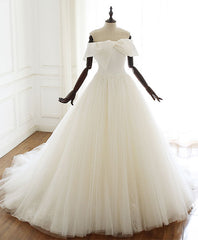 Wedding Dress With Covered Back, White Tulle Long Prom Dress White Tulle Wedding Dress