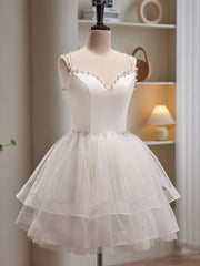 Bridesmaid Dress As Wedding Dress, White Tulle Short Prom Dresses, Cute White Puffy Homecoming Dresses