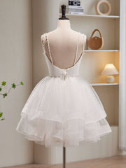 Bridesmaids Dress Websites, White Tulle Short Prom Dresses, Cute White Puffy Homecoming Dresses
