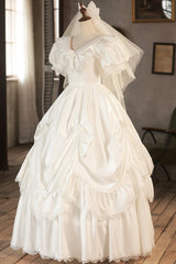 Wedding Dresses Bride, White V-Neck Satin Long Prom Dress with Lace, Wedding Dress