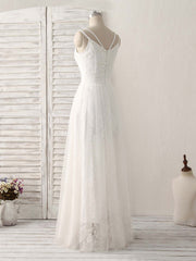 Homecoming Dress Black, White V Neck Tulle Lace Long Prom Dress White Evening Dress
