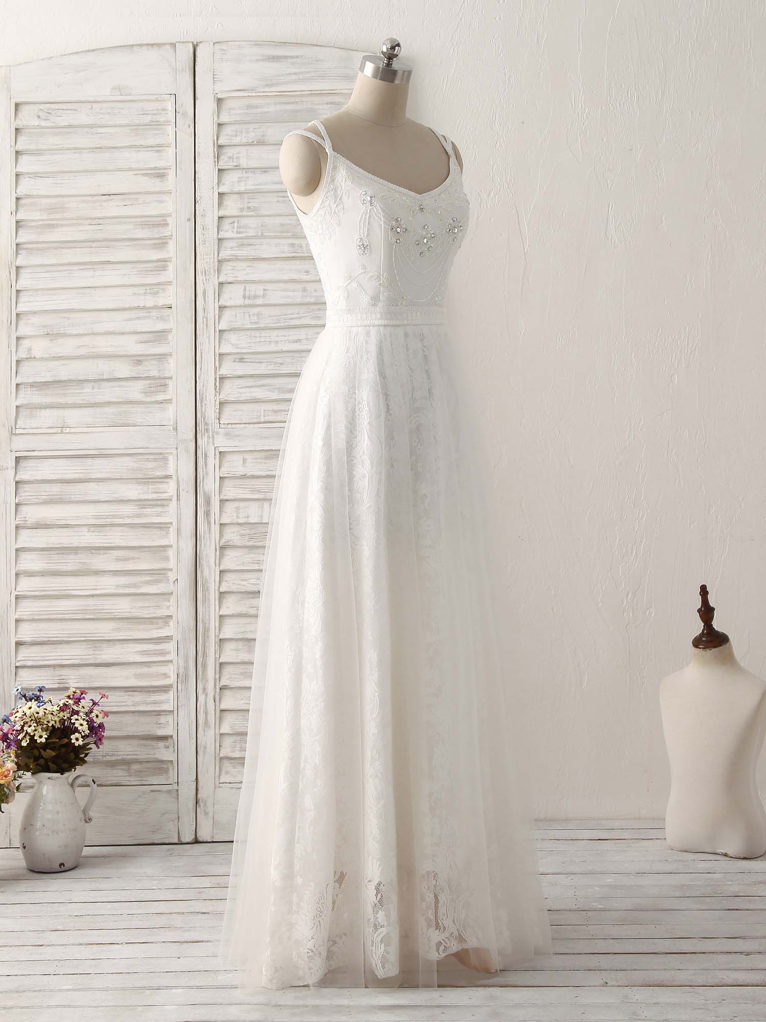 Homecomming Dresses Black, White V Neck Tulle Lace Long Prom Dress White Evening Dress