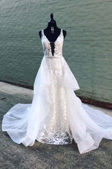 Bridesmaid Dresses Idea, White v neck tulle lace long prom dress white tulle lace evening dress