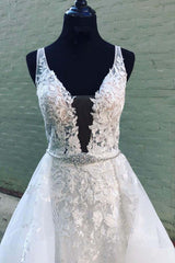 Bridesmaids Dress Ideas, White v neck tulle lace long prom dress white tulle lace evening dress