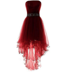 Bridesmaids Dress Fall, Wine Red Lovely High Low Tulle Homecoming Dress, Cute Party Dress