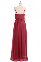 Prom Dresses 2056 Cheap, Wine Red Straps Blouson Chiffon Long Bridesmaid Dress