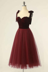 Bridesmaid Dresses Wedding, Wine Red Sweetheart Tie-Strap A-Line Short Prom Dress