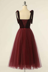 Bridesmaid Dress Ideas, Wine Red Sweetheart Tie-Strap A-Line Short Prom Dress