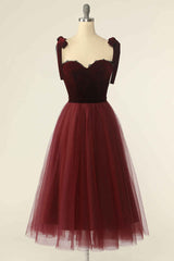 Bridesmaid Dress Colors, Wine Red Sweetheart Tie-Strap A-Line Short Prom Dress