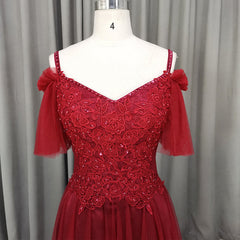 Prom Dresses 2021 Short, Wine Red Tulle Long Party Dress, Handmade Prom Dress