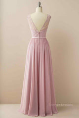 Homecoming, Wisteria A-line Illusion Lace Cap Sleeves Chiffon Long Prom Dress