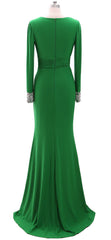 Prom Dresses Brown, Women Long Mother of Bride Dresses Green Grey Long Sleeve V Neck Evening Dress