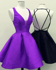 Bridesmaid Dresses Purple, Women's Strappy Back Homecoming Dresses Short Prom Gowns