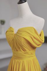 Prom Dresses Blue Long, Yellow Chiffon Long A-Line Prom Dress, Simple Yellow Evening Dress with Slit