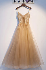 Bridesmaid Dress Beach Wedding, Yellow Spaghetti Straps Lace Long Prom Dress, A-Line Evening Party Dress