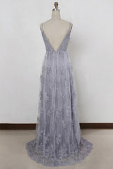 Bridesmaid Dresses Online, Spaghetti Straps Long Lace Prom Gown, A Line V Neck Sleeveless Formal Dresses